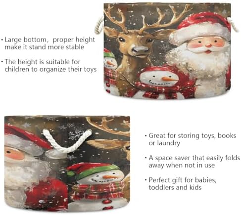 SUABO Reindeer Santa Snowman Canvas Laundry Basket with Handle