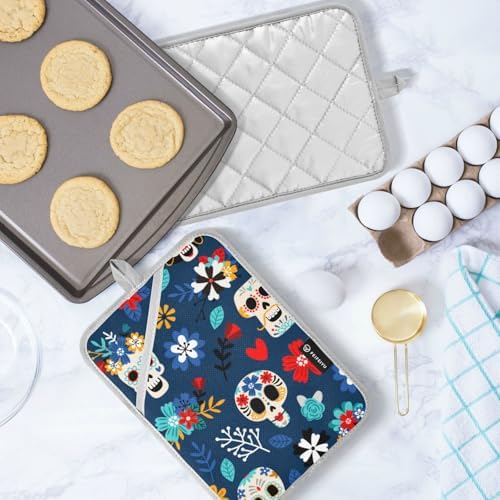 OURVII 2Pcs Day of The Dead Pot Holder Set