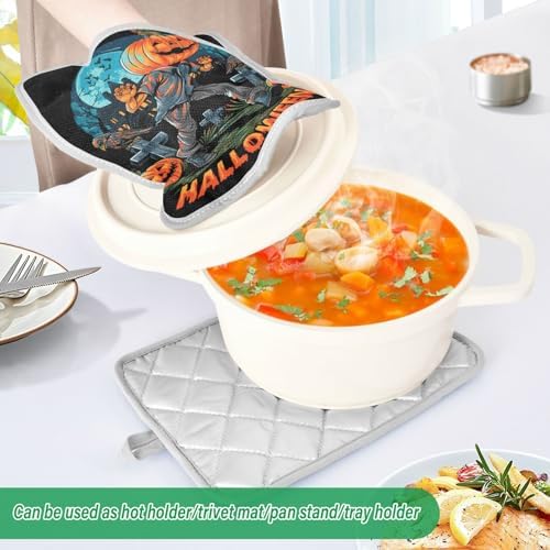 2Pcs Halloween Pumpkin Headed Pot Holders Non Slip with Pockets