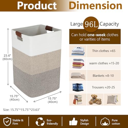 96L Extra Large Laundry Hamper Basket with Handles