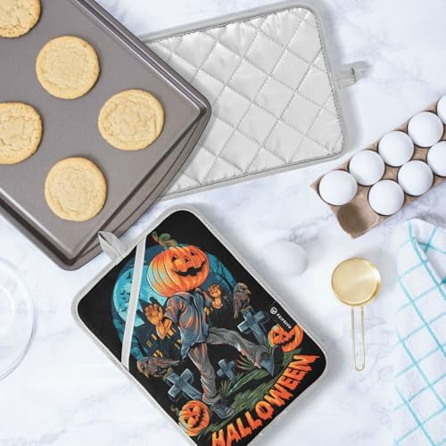 2Pcs Halloween Pumpkin Headed Pot Holders Non Slip with Pockets