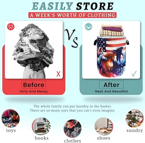 American Flag Horse Laundry Basket