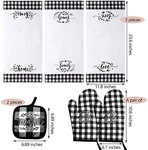 Oudain 7 Pcs Christmas Buffalo Kitchen Mitts and Pot Holders Check Plaid Set