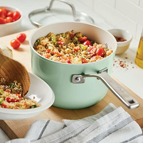 KitchenAid Hard Anodized Ceramic Nonstick Cookware Sauce Pan with Lid 3 Quart Pistachio