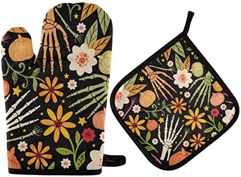 Exnundod Halloween Sugar Skull Oven Mitts Pot Holders