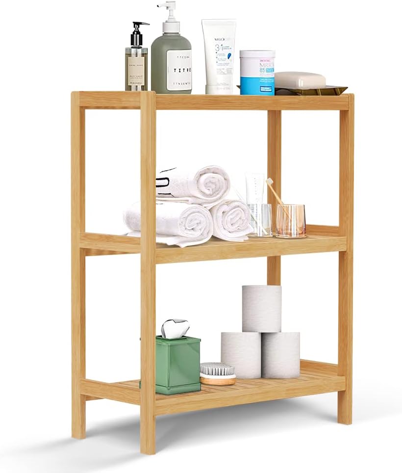 3-Tier Bamboo Freestanding Shelf Unit for Bathroom Kitchen Living Room Office