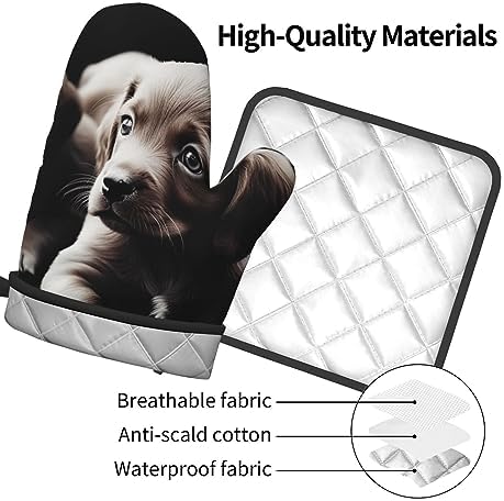 Quopvn Cute Puppies Oven Mitt Pot Holder Set Heat-Resistant Kitchen Pohutset