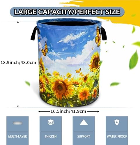 Sunflowers Butterflies Lightweight Foldable Laundry Basket
