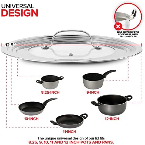 Universal Lid with Tempered Glass Top for Cookware 825-12 Fit