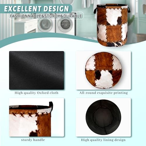 Retro Cows Print Foldable Laundry Basket with Handles 1