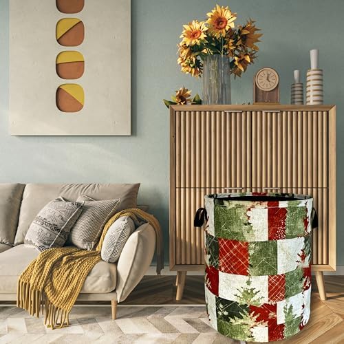 Festive Retro Christmas Tree Laundry Basket - Red Green Collectible 189x165 Inches
