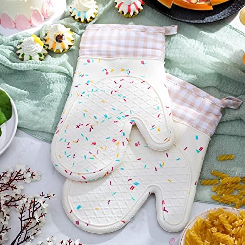 Set of 2 Silicone Oven Mitts Heat Resistant 500F