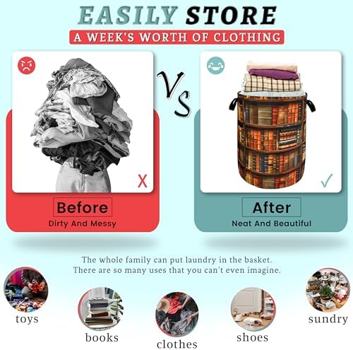 Retro Wooden Bookshelf Laundry Hamper Organizing Storage Bucket