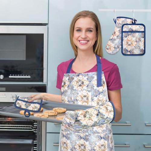 Hot Non-Slip Apron with Oven Mitts for Cooking Gifting