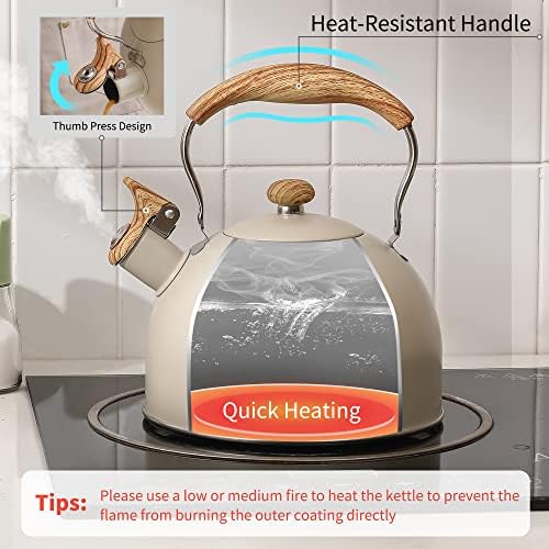 Lonffery 25 Quart Whistling Tea Kettle with Wood Handle