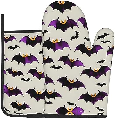 Flying Purple Bats Oven Mitts and Pot Holders - 2-Piece Heat-Resistant Set