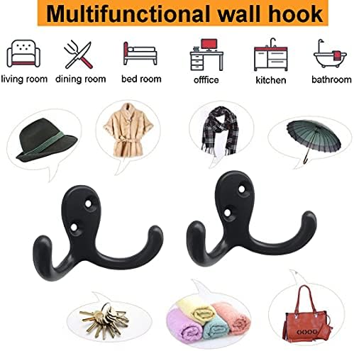 MsBongHeavy Duty Dual Coat Hooks Set for Key Hat Umbrella Black