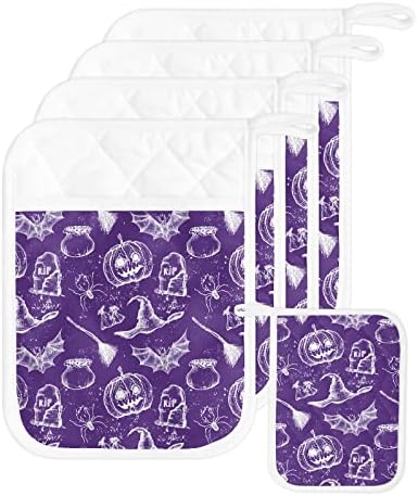 Happy Halloween Purple Potholders Set of 5 with Hanging Loops