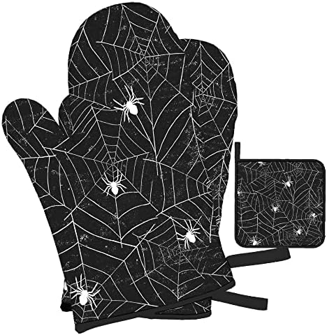 Mxocom Halloween Spiders Non-Slip Oven Mitts Pot Holders 3-Pack