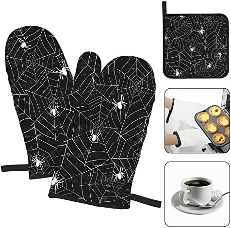 Mxocom Halloween Spiders Non-Slip Oven Mitts Pot Holders 3-Pack