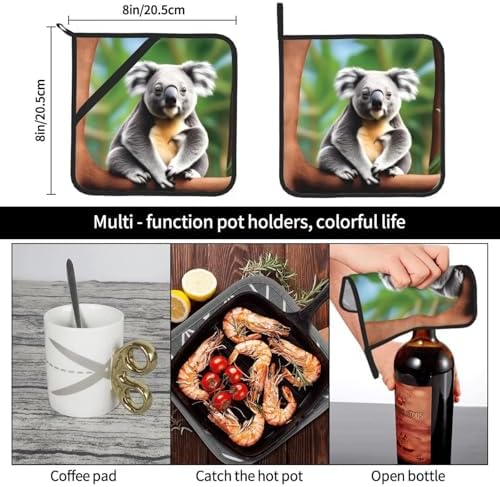 Funny Koalas Potholders BBQ Pot Holders Heat-Resistant with 2-Pack