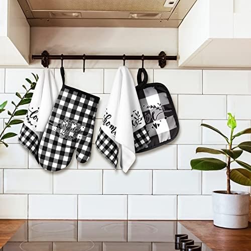 Oudain 7 Pcs Christmas Buffalo Kitchen Mitts and Pot Holders Check Plaid Set
