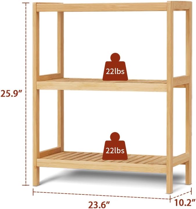 3-Tier Bamboo Freestanding Shelf Unit for Bathroom Kitchen Living Room Office