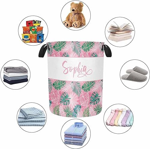 Personalized Laundromat tropical leaves pink hamper for Boys Girls