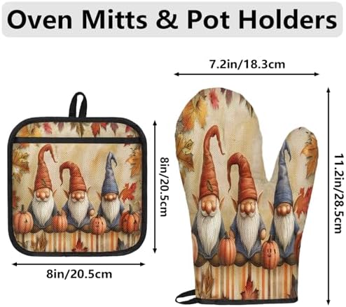TropicalLife Fall Gnomes Halloween Oven Mitts Pot Holders Heat-Resistant Set of 4