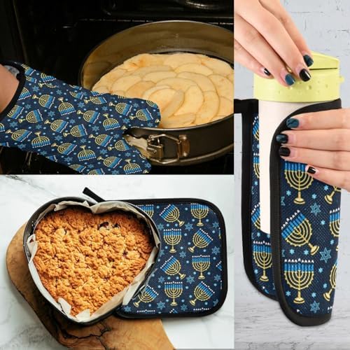 Hanukkah Menorah Oven Mitt Potholder Set