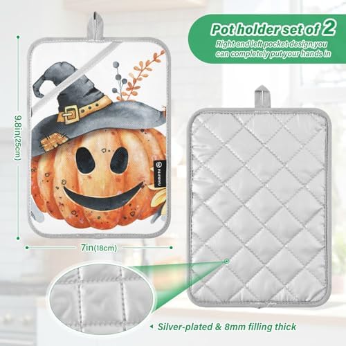 Happy Halloween 2-Piece pumpkin pot holder set with pockets
