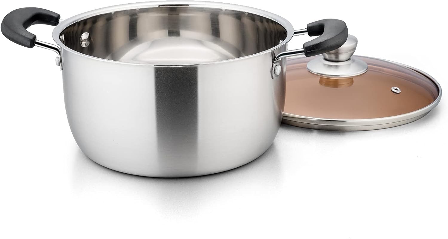 TeamFar 3 Quart Stainless Steel Stock Pot with Tempered Glass Lid