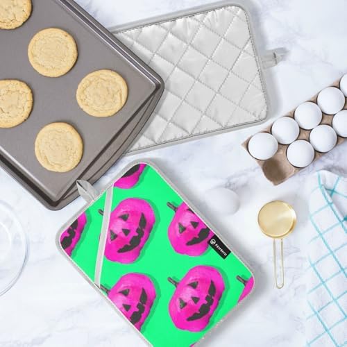 2-Piece Halloween Pink Pumpkins Potholders Set for Kitchen Use