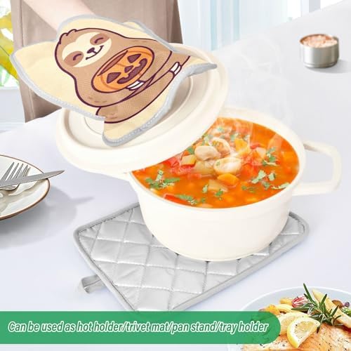 Halloween 2-Piece Cute Sloth Pot Holder Set for Kitchen Pockets Mitts