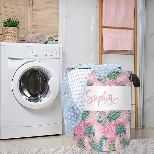Personalized Laundromat tropical leaves pink hamper for Boys Girls
