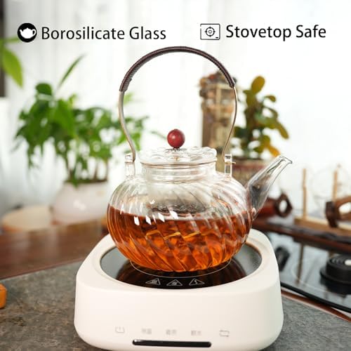 WlasssCompact Glass Teapot with Removable Infuser Durable Safe for Home Kitchen