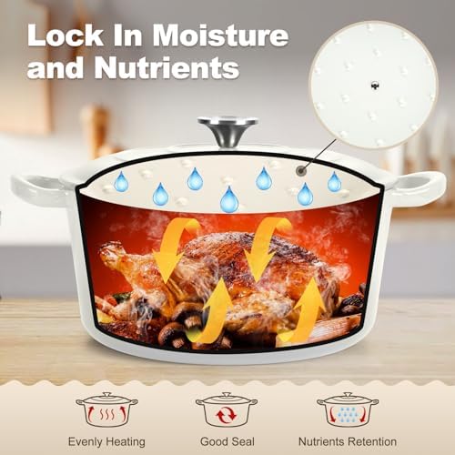 PP CHEF Kapex Dutch Oven Pot with Lid White Enameled 7QT