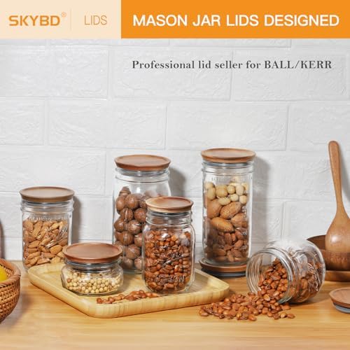 Wooden Canning Lids for Mason Jars 12PCS Reusable with Silicone Seal
