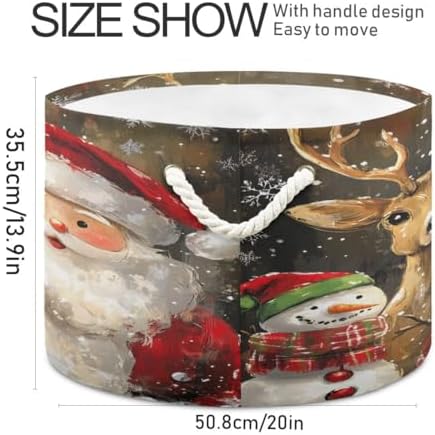 SUABO Reindeer Santa Snowman Canvas Laundry Basket with Handle