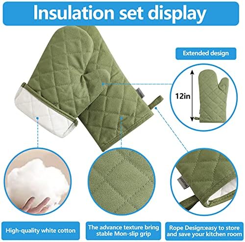 4 pc Oven Mitts and Pot Holders Set 500 Degree Heat Resistant