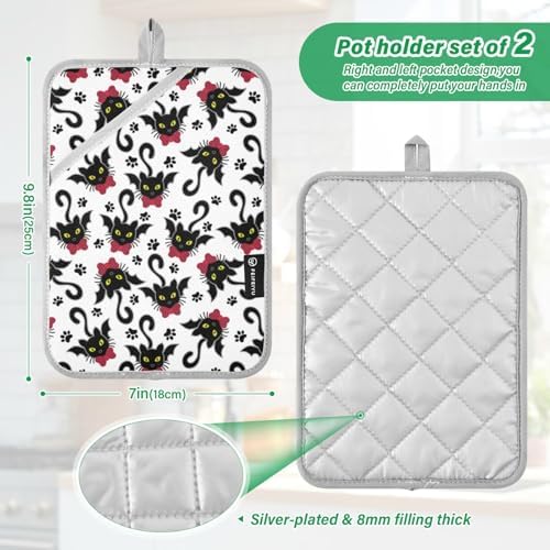 OurVii Winged Bat Cats Potholders Set