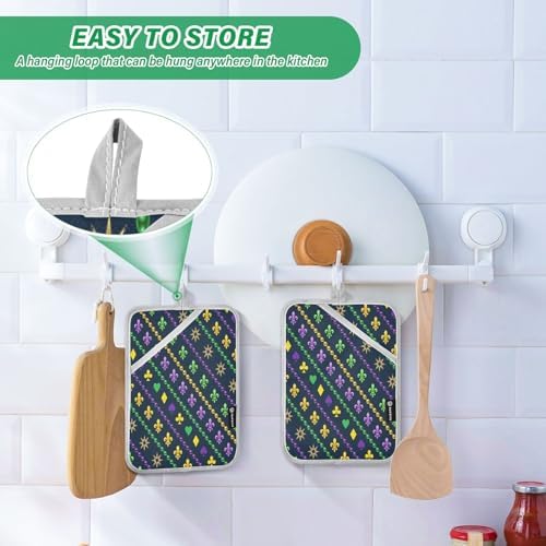 KcldeciMardi Gras diagonal stripes heat resistant pot holders 2 pack