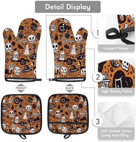 Halloween Safe Hands Oven Mitts and Pot Holders Set of 2