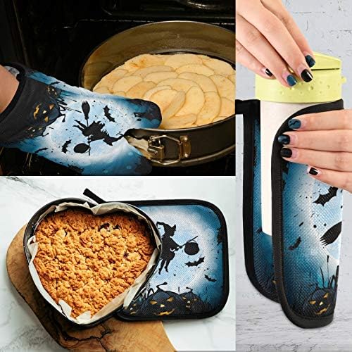 Aflyko Halloween Witch Oven Mitt Set Heat-Resistant Durable