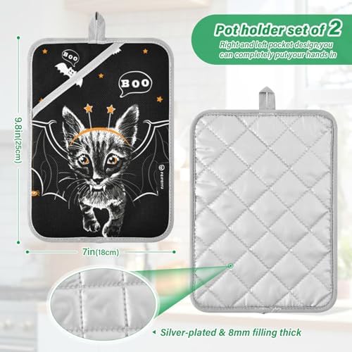 Adorable Batch of Two Cat with Bat Wings Potholders
