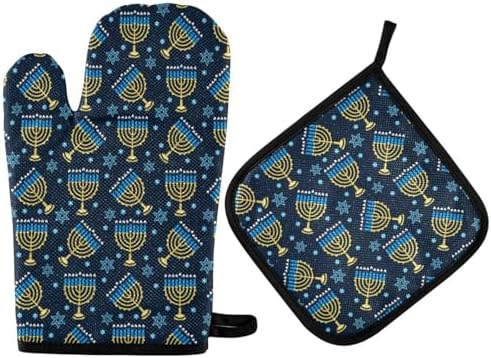 Hanukkah Menorah Oven Mitt Potholder Set