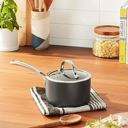 Pro-Grade 1-Quart Hard Anodized Saucepan with Glass Lid