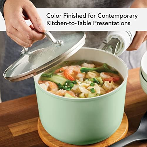 KitchenAid Hard Anodized Ceramic Nonstick Cookware Sauce Pan with Lid 3 Quart Pistachio