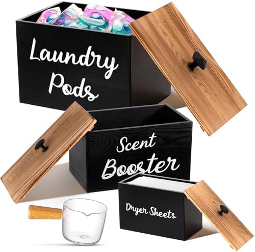 3-Piece Laundry Storage Set Space-Saving Wooden Holder with Scent Booster