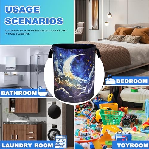 Starry Sky Laundry Basket with Handle Foldable Oxford Fabric 189x165 Inch
